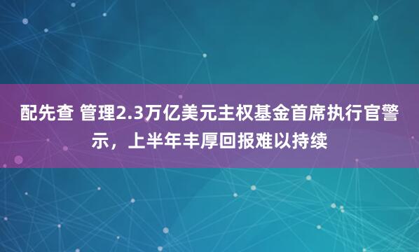 配先查 管理2.3万亿美元主权基金首席执行官警示，上半年丰厚回报难以持续